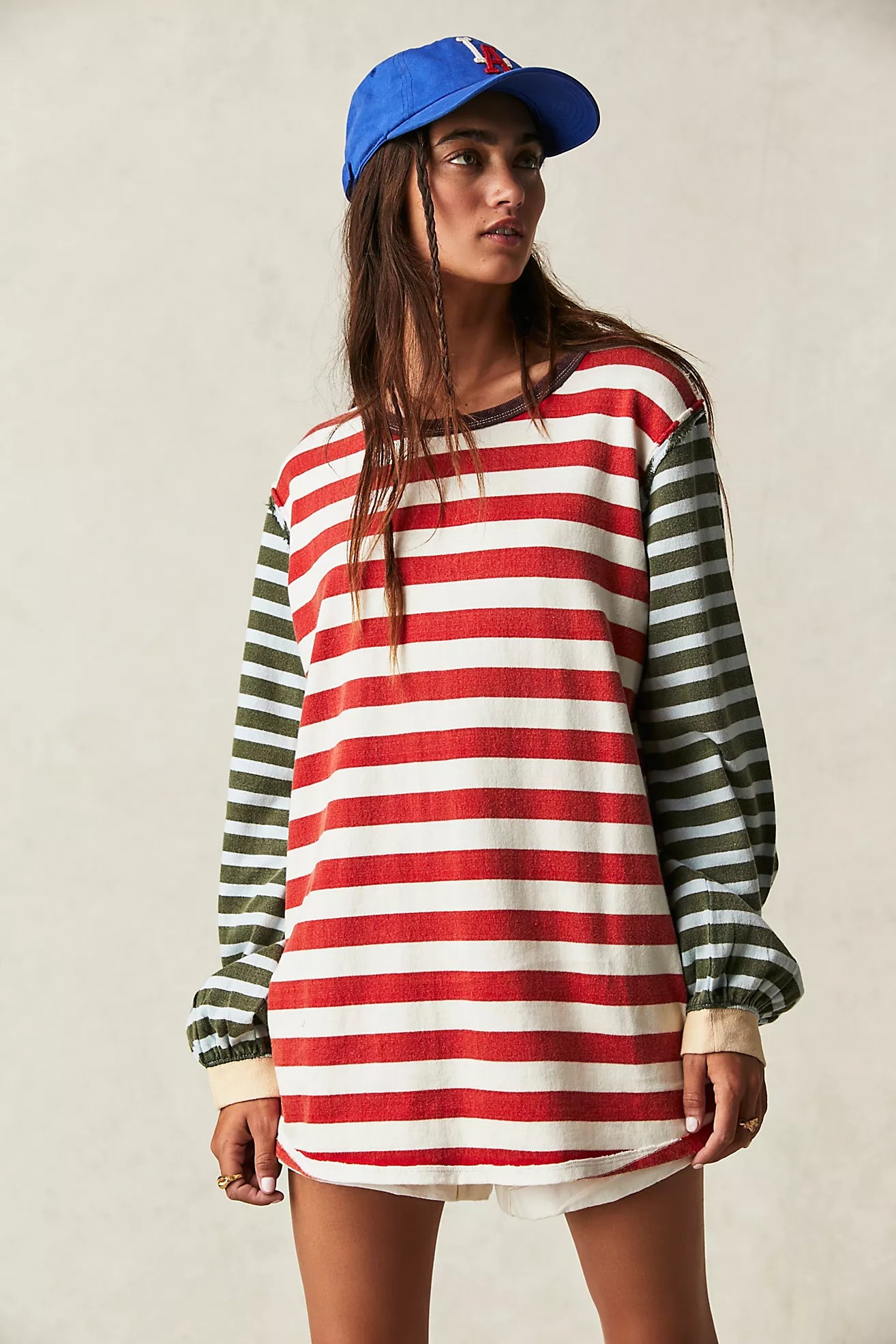 Free People Sawyer Stripe Tee Sienna Kelp Combo