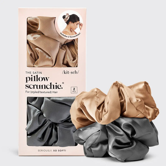 Kitsch Satin Sleep Pillow Scrunchies Charcoal/ Gold