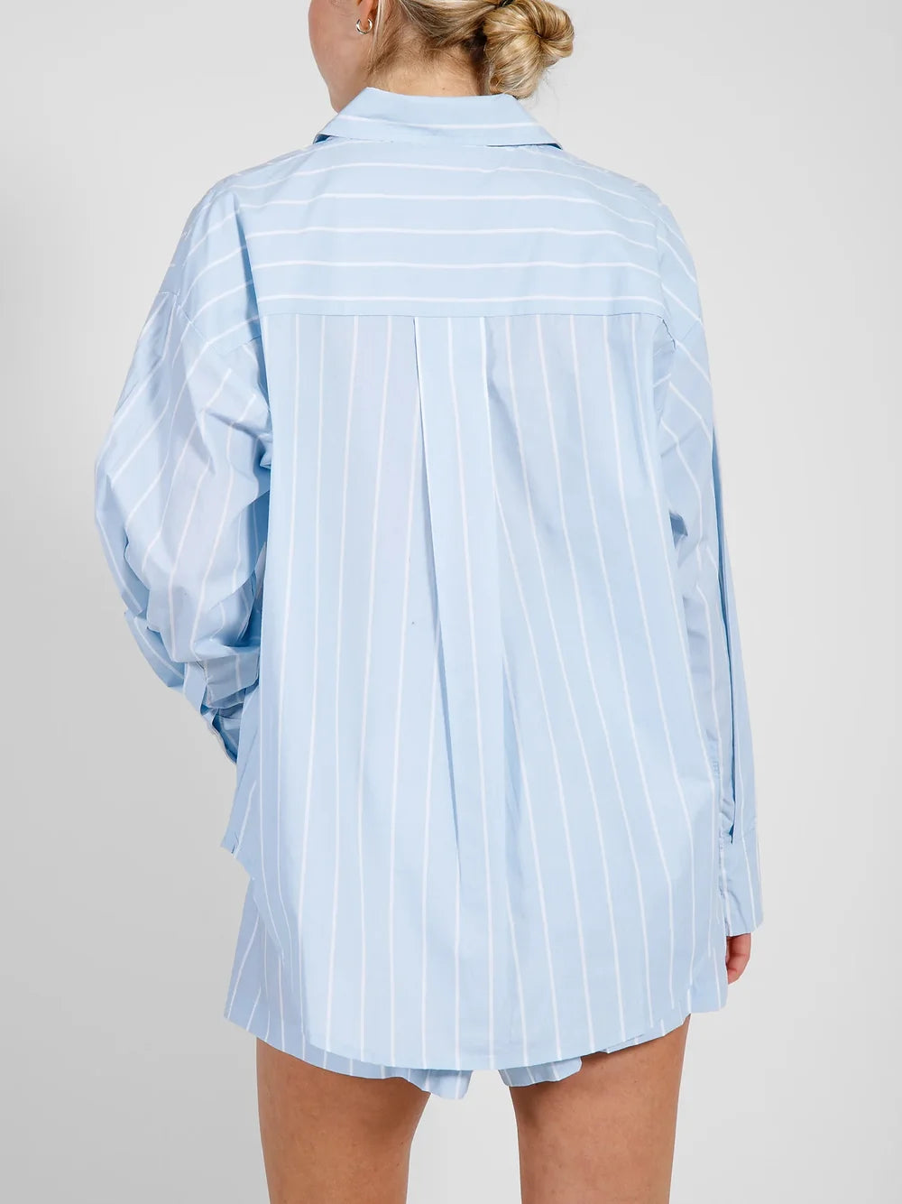 Brunette The Label Striped Button Up Shirt- Baby Blue