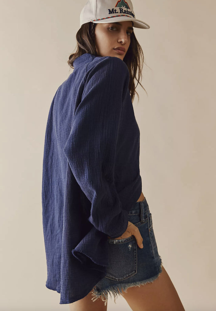 Free People Summer Daydream Button Down-Navy