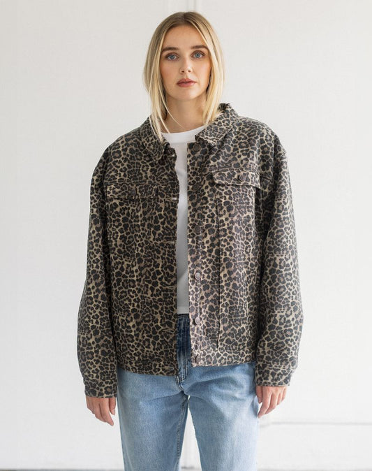 Brunette The Label Leopard Denim Jacket