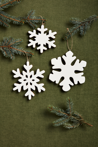 Mudpie Medium White Enamel Snowflake Ornament