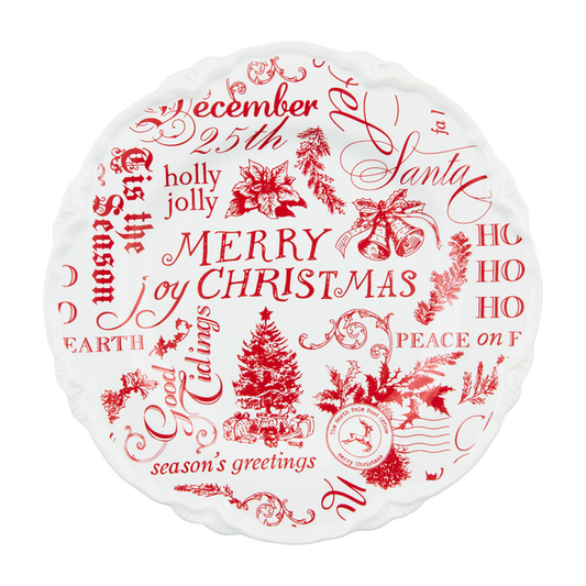 Mudpie Word Printed Toile Christmas Dessert Plate