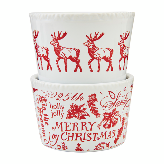 Mudpie Reindeer Toile Tidbit Dish Set of 2