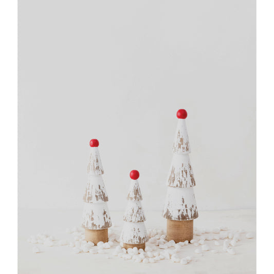 Pine Wood Tree With Red & Distressed White Detail