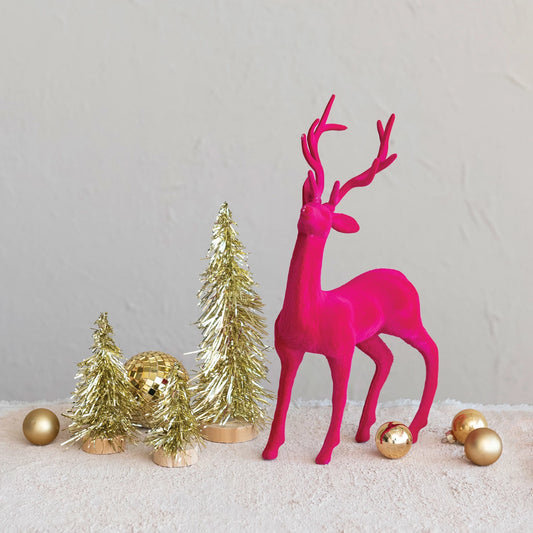 Flocked Standing Deer Pink