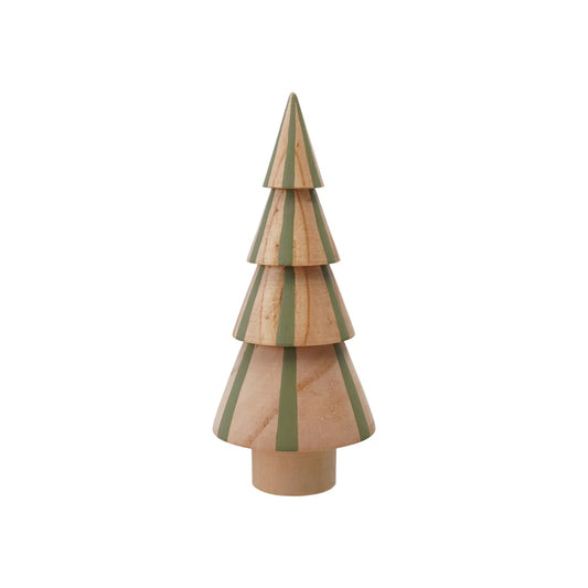 Hand Painted Wood Tree With Green Stripes